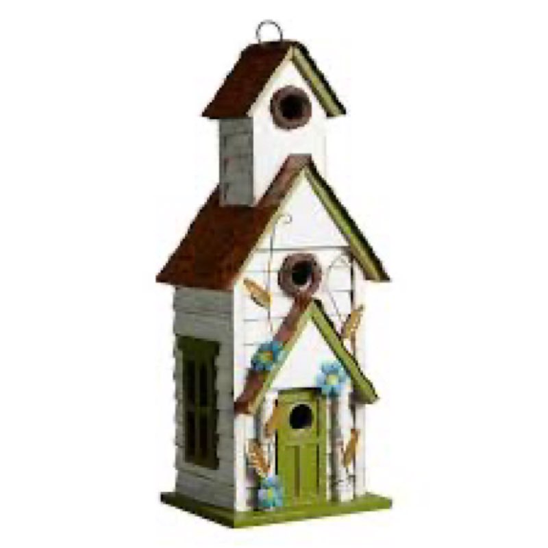 Glitzhome Oversized White and Green Solid Wood 3-Story Villa Bird House, 20" H Distressed Decorative