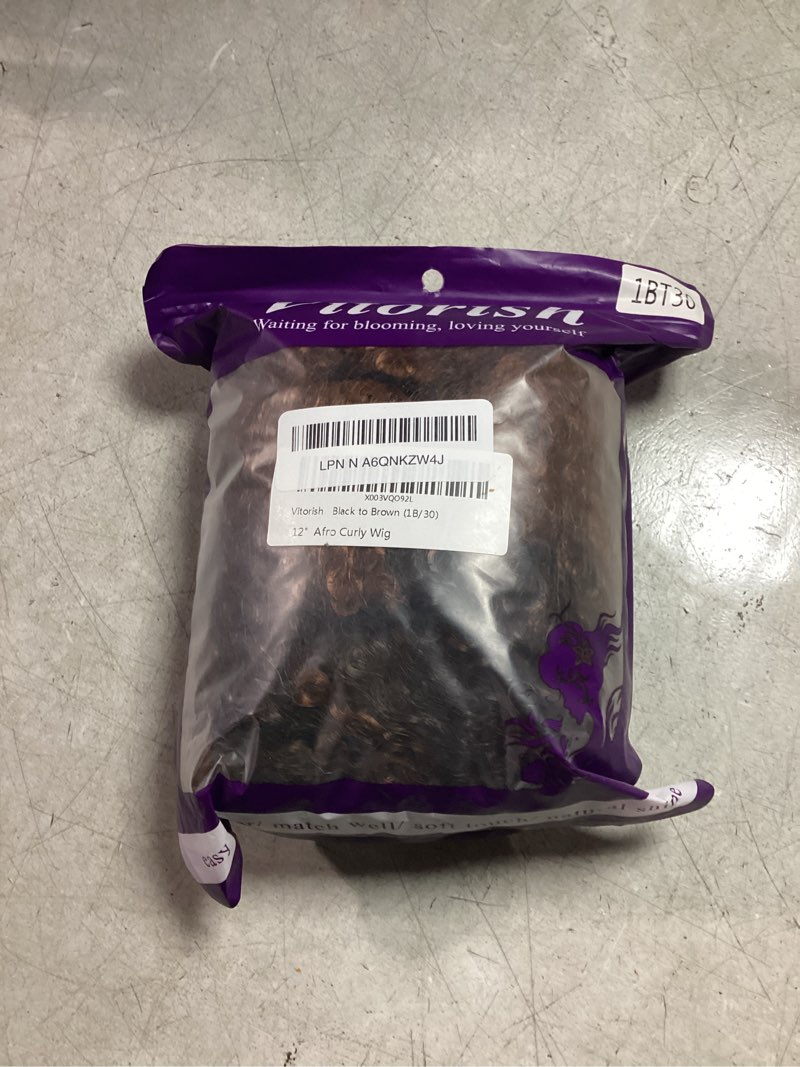 Condition photo showing New/Like New for Synthetic Wig 12 Inches Curly Afro Wig With Bangs about 280g/Piece Full Machine Made Afro Kinky Curly Hair Cosplay (Black to Brown) 12 Inch Black to Brown (1B/30)