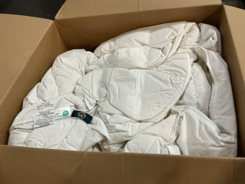 Condition photo showing As Is for serta goose feather down fiber cotton comforter queen size - 100% cotton duvet insert - hotel luxury hypoallergenic bedding comforter all season medium warmth 90 x 90 inch white