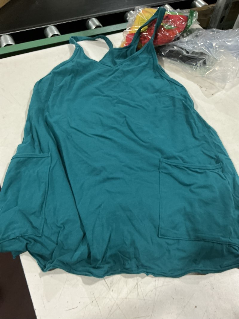 Condition photo showing Good Condition for faleave women's summer sleeveless mini dress athletic dress spaghetti strap short tennis dress with pockets darkgreen medium