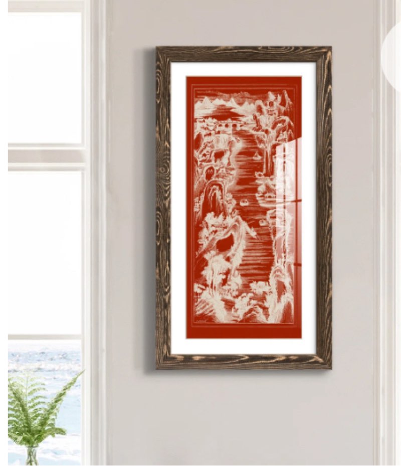  Chinese Bird's-eye View In Red I \" Painting Print 24”X43”