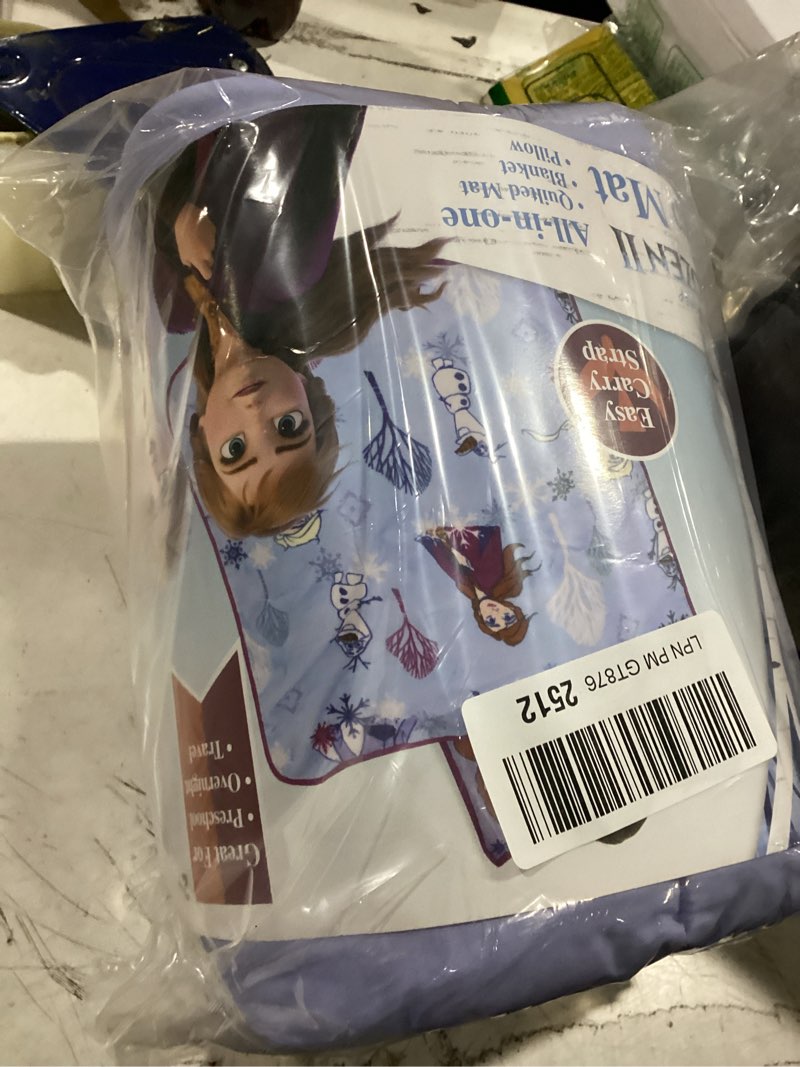 Condition photo showing New/Like New for everything kids disney frozen ii traveling north lavender, light blue and plum toddler nap mat