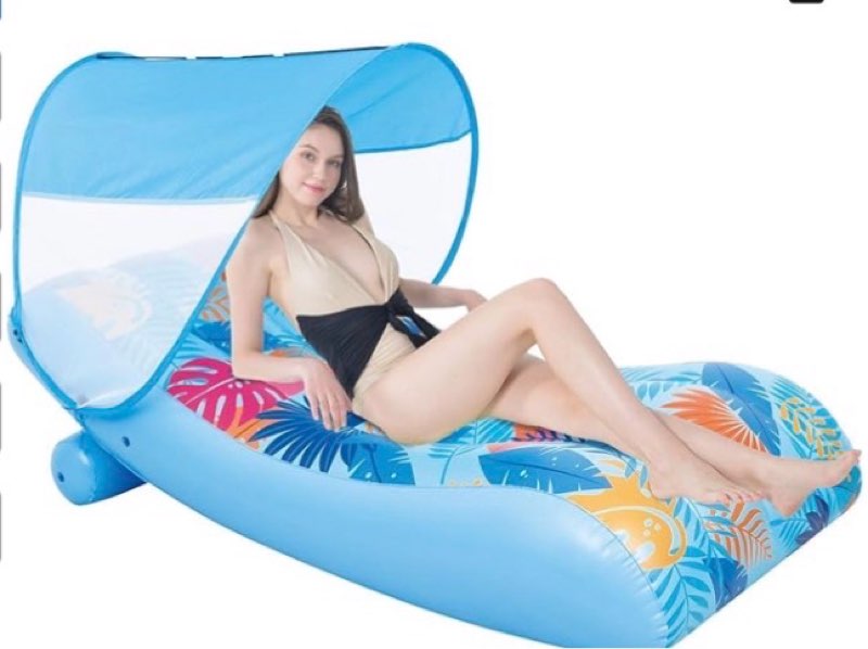 DIMAR GARDEN Pool Lounge Float with Canopy, Adult Inflatable Pool Wave Raft Floaties