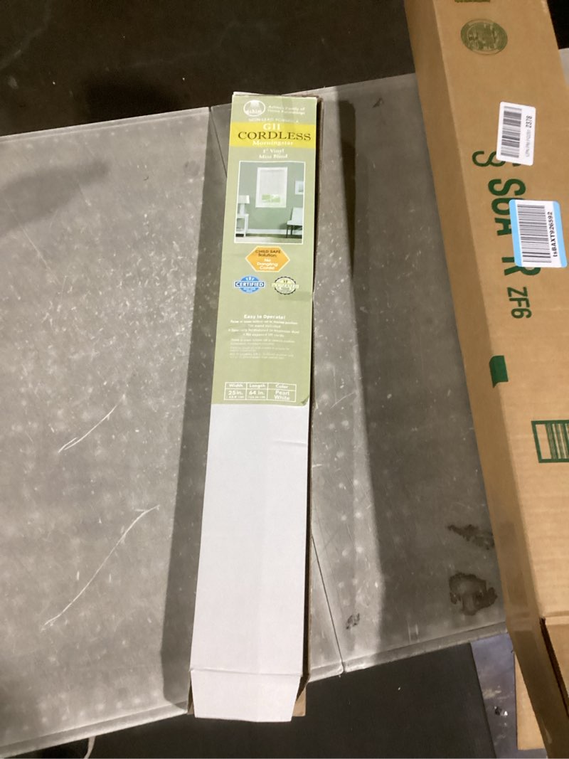 Condition photo showing Good Condition for Cordless Light Filtering Mini Blind - 25 Inch Width, 64 Inch Length, 1" Slat Size - Pearl White - Cordless GII Morningstar Horizontal Windows Blinds for Interior by Achim Home Decor 25"W x 64"H Pearl White