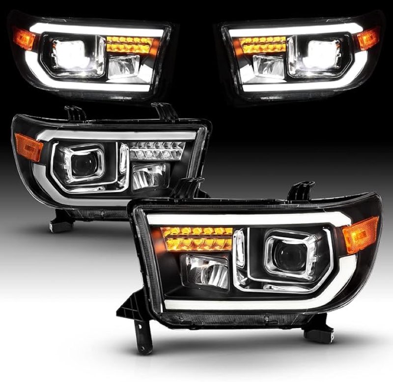 LED DRL Headlight Assembly, Headlights Kit Compatible with 2007-2013 Toyota Tundra/2008-2017 Sequoia Replacement Headlamp Black Housing Amber Reflector Black Housing Amber Reflector(upgraded) 2007-2013 Toyota Tundra