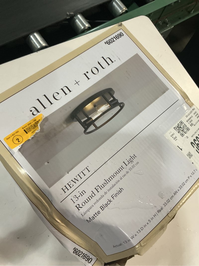 Condition photo showing As Is for allen + roth hewitt 2 -light 13-in matte black flush mount light