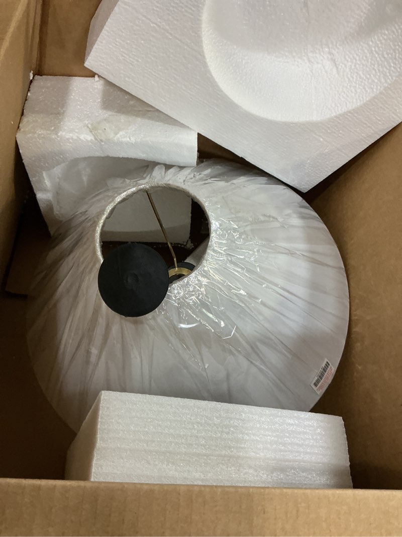 Condition photo showing New/Like New for aspen creative 56055,hardback empire transitional uno shade,white tetoron cotton fabric,5"top x 18"bottom x 10"slant,slip uno 33mm