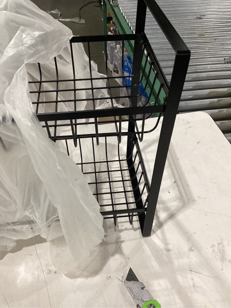 Condition photo showing As Is for fruit basket for kitchen counter,fruit bowl,countertop organizer for onion bread and snack storage,heavy duty metal fruit stand holder with liners (2 tier)