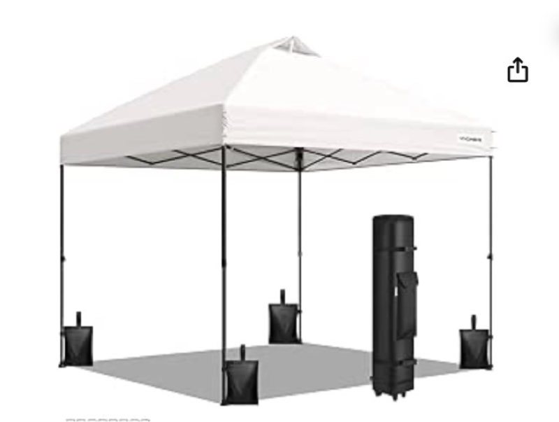 VIVOHOME 10x10ft Pop Up Canopy Tent One Push Setup Outdoor Portable Shelter Tent Heavy Duty with Wheel Carry Bag and 4 Sandbags, White