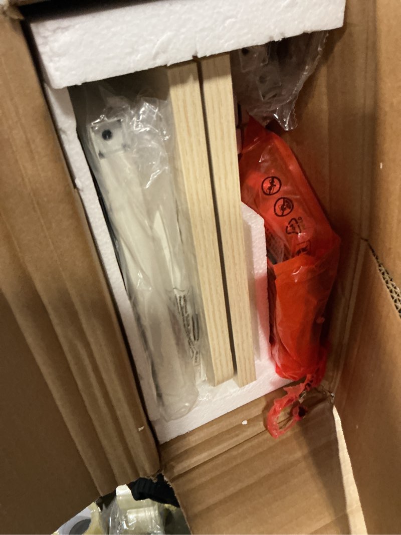 Condition photo showing As Is for Huuger Folding Desk with Storage Shelf, 31.5 Inch Foldable Computer Table for Small Spaces, Space Saving Sofa Table for Couch, Writing Work Office Computer Desk, Easy to Fold, Oak Oak 18.5"D x 31.5"W