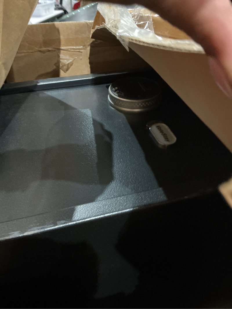 Condition photo showing As Is for biometric home safe, fingerprint gun safe lock box,money box for jewelry handgun cash valuables,perfect for home/office/hotel