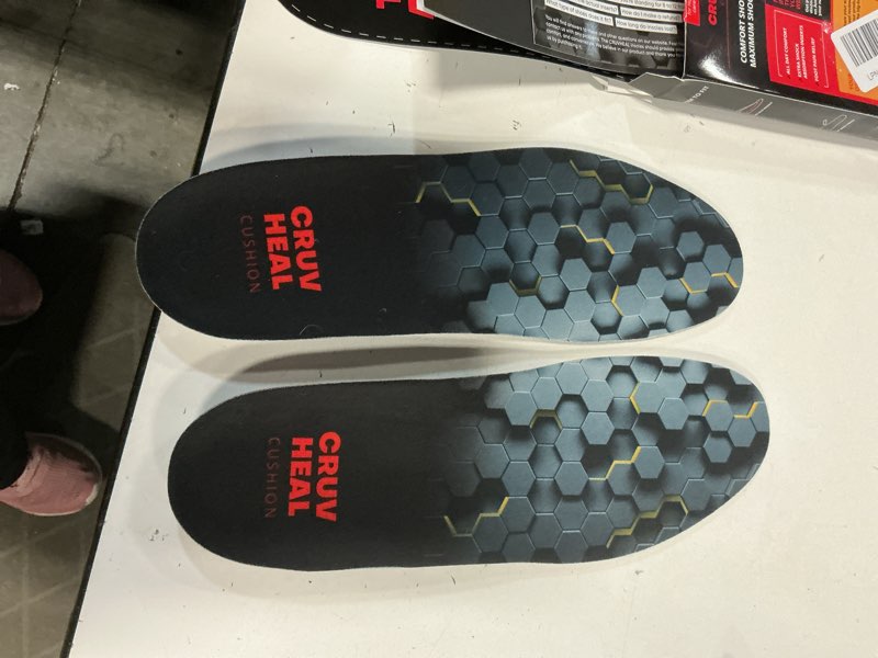 Condition photo showing Good Condition for (New) Work Comfort Orthotic Insoles - Anti Fatigue Shoe Insert Men Women - Low Arch Support - Shock Absorption - Foot Pain Relief - Work Boot Insoles (Black Hexagons, XL) XL(Men 11-13||Women 12-14) Black Hexagons