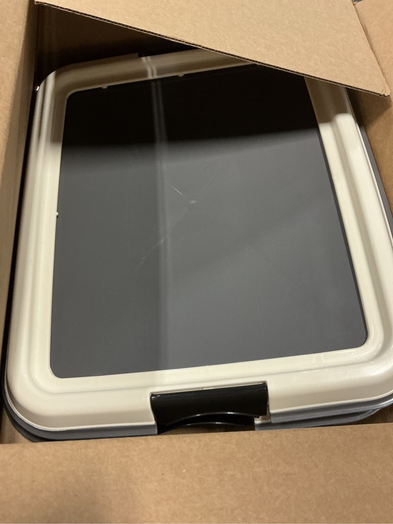 Condition photo showing Good Condition for iris usa pee pad holder for dogs and puppies, potty training tray with secured latches, non-skid feet, leak protection, easy clean surface, fits 14"x17" puppy pads size, dark gray dark gray 14" x 17"
