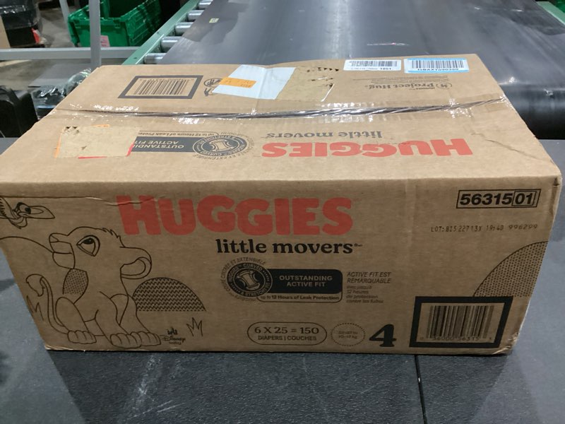 Condition photo showing New/Like New for Huggies Size 4 Diapers, Little Movers Baby Diapers, Size 4 (22-37 lbs), 150 Count (6 Packs of 25), Packaging May Vary Size 4 150