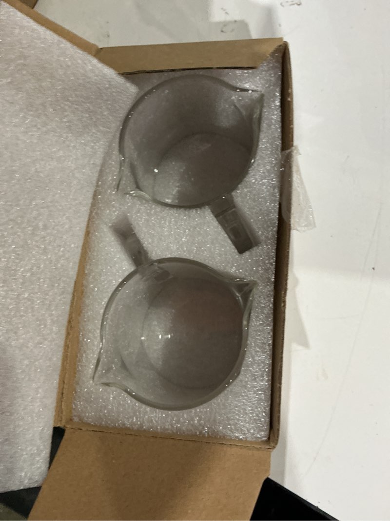 Condition photo showing Good Condition for espresso cups set of 2 - 4 oz espresso shot glass with handle double spout cups clear glass milk cup espresso accessories great for making coffee desserts salad dressings