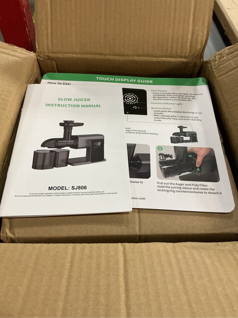 Condition photo showing New/Like New for juicer machines, cold press juicer machine with led smart touch screen, 2 modes for fruit and vegetable, high yield slow juicers extractor with reverse function, easy to clean, black