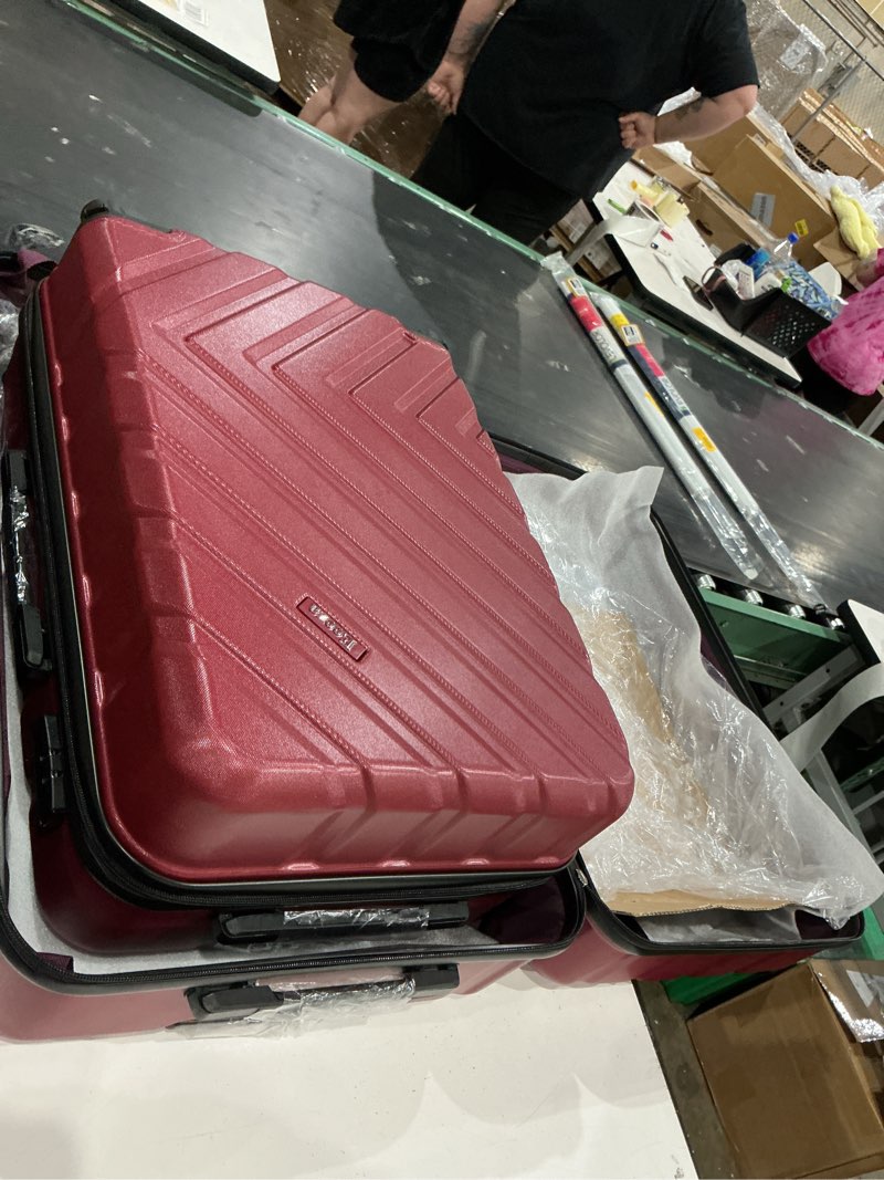 Condition photo showing As Is for incomplete luggage sets 5 piece,suitcases with wheels, hard case luggage with detachable spinner wheels,carry on luggage set (5 piece sets (20\"/24\"/28\"/db/tb)) vermilion 5 piece sets (20/24/28/db/tb)