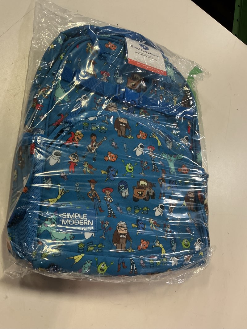 Condition photo showing New/Like New for simple modern medium disney pixar toddler backpack for school girls and boys | kindergarten elementary kids backpack | fletcher collection | kids - 15" tall | pixar mashup on blue disney: pixar mashup on blue kids medium