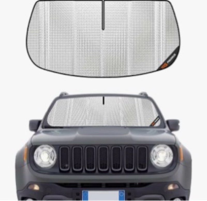 Pigenius Windshield Sun Shade for Jeep Renegade 2015-2023 with Rearview Mirror Camera Option. Full C