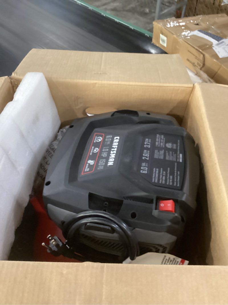 Condition photo showing As Is for not tested craftsman air compressors 6 gallon portable pancake air compressor,oil free max 150 psi 1.0hp 2.6 cfm@90psi electric air compressor shop air compressor, cmxecxa02106410