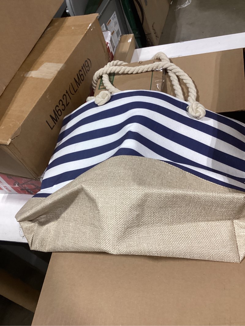 Condition photo showing Good Condition for similiar productstriped synthetic straw women's tote light weight vaction shoulder handbag navy
