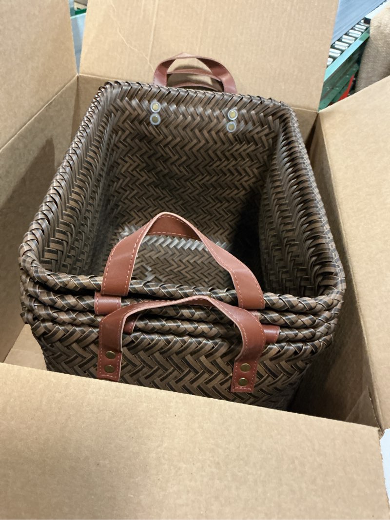Condition photo showing Good Condition for gib large wicker storage baskets for shelves, woven laundry basket for organizing clothes blanket basket, decorative rectangular closet organizers storage bins with handles, black/dark gray, 4 pack dark gray large