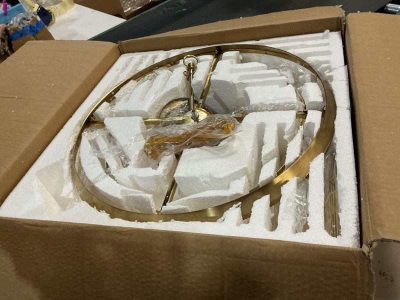 Condition photo showing Good Condition for Modern 5-Light Shell Chandelier, 2-Tiered Faceted Pendant Light with Gold Metal Frame, E26 Lighting Fixture for Dining Room, Bedroom, Living Room