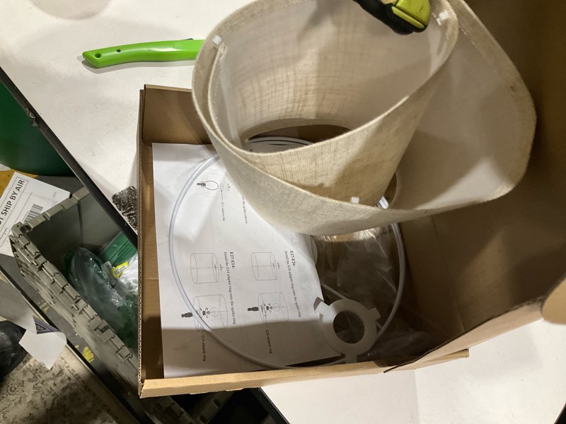 Condition photo showing Good Condition for Small Lamp Shade, Beige Drum Lampshade 8.7''Top X 8.7'' Bottom X 7.9'' High, Replacement Lamp Shade Natural Linen Hand Crafted for Table Lamps Floor Lamps Chandelier Lamp, Easy Assembly Required