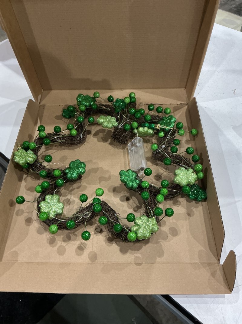 Condition photo showing New/Like New for st. patricks day wreath decorations,shamrocks wreath for front door,green glitter leaves wreath, st. patrick's day decor for spring outdoor home wall window