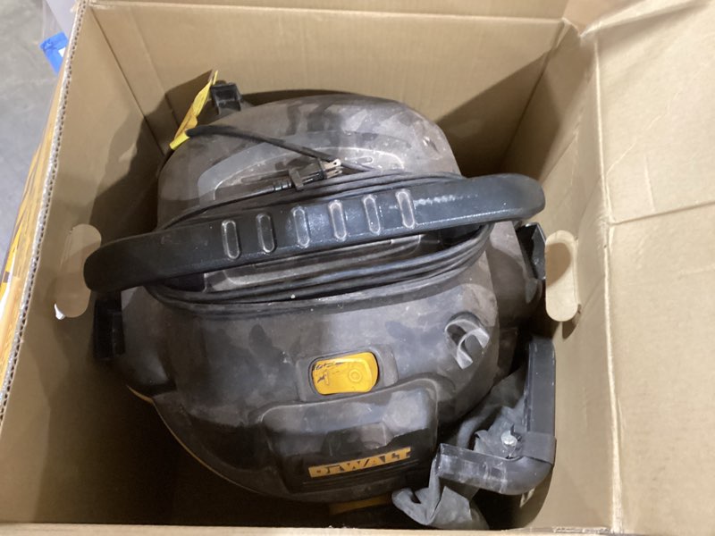 Condition photo showing As Is for dewalt wet and dry vacuum 9 gallon poly wet/dry vac yellow shop vacuum 5 hp strong suction for jobsite, workshop 3 in 1 multi functions model: dxv09p