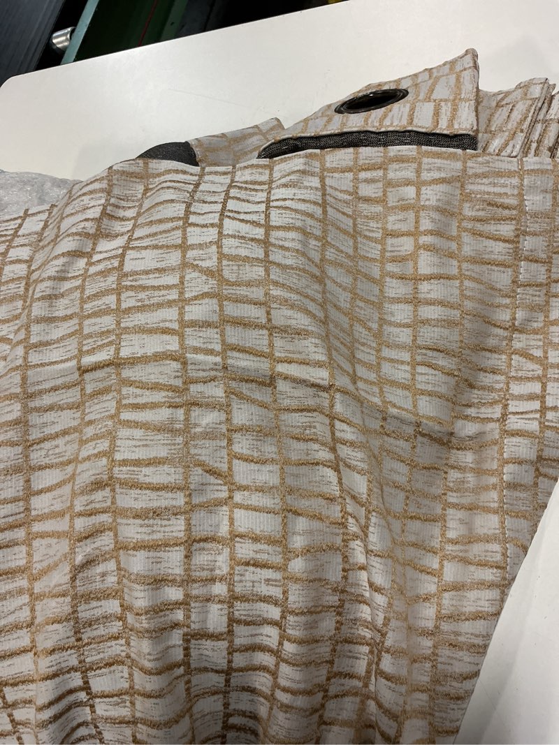 Condition photo showing Good Condition for tan brown white pattern curtains 72 inch length for living room 2 panels semi sheer luxurious art deco lattice neutral rustic modern farmhouse curtains for bedroom playroom moody contemporary 72 long 52"w x 72"l (pack of 2) tan
