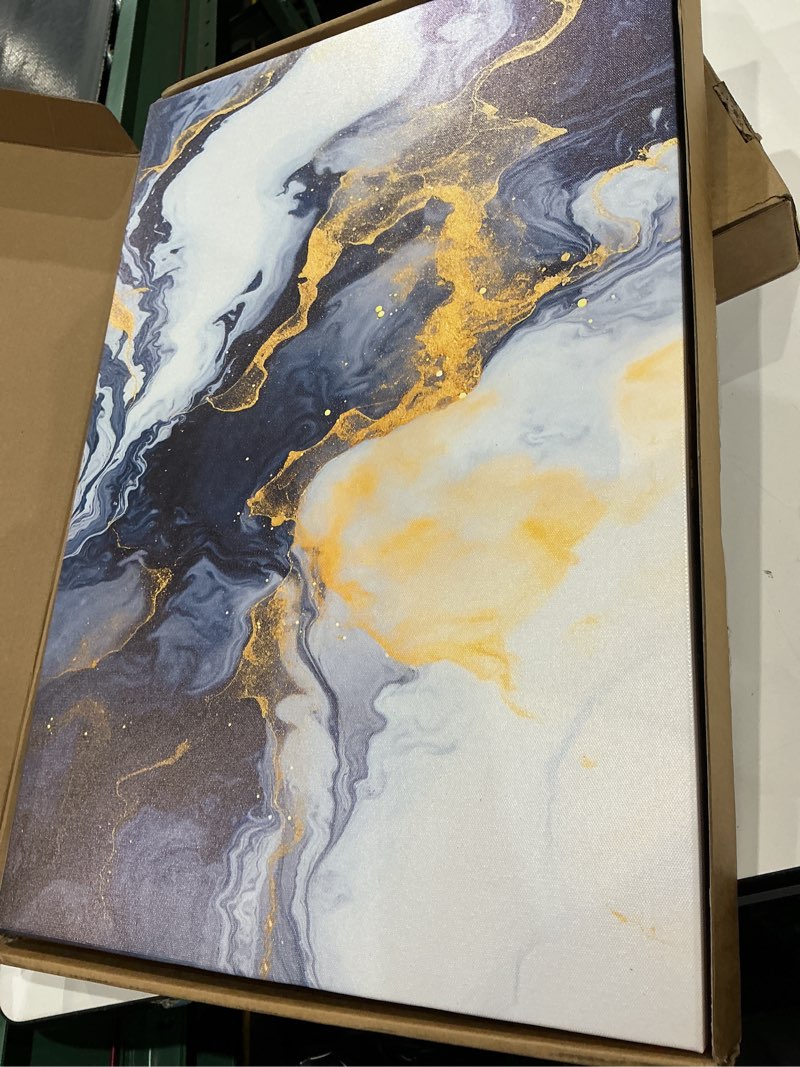 Condition photo showing Good Condition for zqartzzq 3 piece framed wall art abstract wall decor navy blue and gold pictures ink wash canvas art modern minimalism paintings artwork for living room bedroom bathroom office16x24in