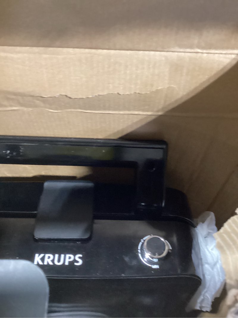 Condition photo showing As Is for KRUPS 4-Slice Belgian Waffle Maker: Stainless Steel, 5 Browning Levels, Audible Ready Beep, Removable Plates, 1200W, Silver/Black, Large Waffle Maker Family Size, Great for Family Breakfasts