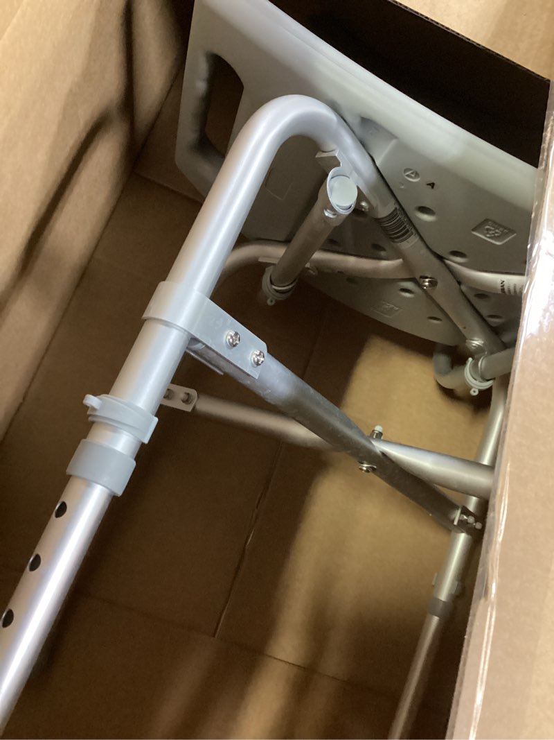 Condition photo showing As Is for Medline Shower Chair Bath Bench with Back, Supports up to 550 lb, Safe and Comfortable Baths and Showers, Non-Slip Rubber Feet, Back for Extra Support
