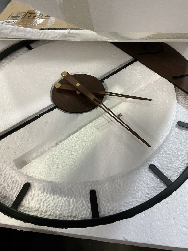 Condition photo showing Good Condition for DAYDAYART Modern Wood Walnut Dial Wall Clock, Large Simple Wall Decor Metal Frame Silent Non Ticking Clock for Living Room Decor, Kitchen, Bedroom, Study Decoration, Handmade Home Gift Idea, 26.4in