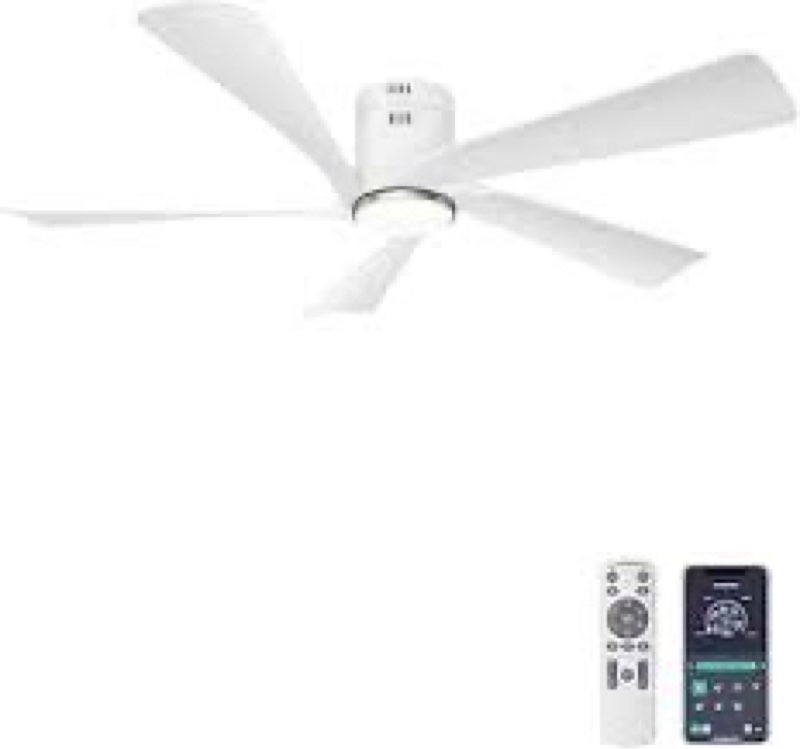 ohniyou ceiling fans with lights, 52'' low profile ceiling fan with light and remote/app control, mo