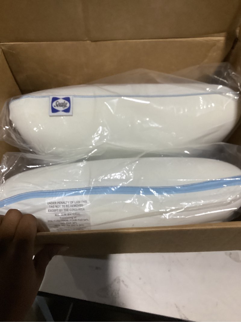 Condition photo showing As Is for Similar to Sealy Dreamlife Queen Size Memory Foam Cooling Pillow with Surface Guard Technology, Removable Machine-Washable Cover, 1 Year Limited Warranty, White (2 Pack) 2 pack Queen