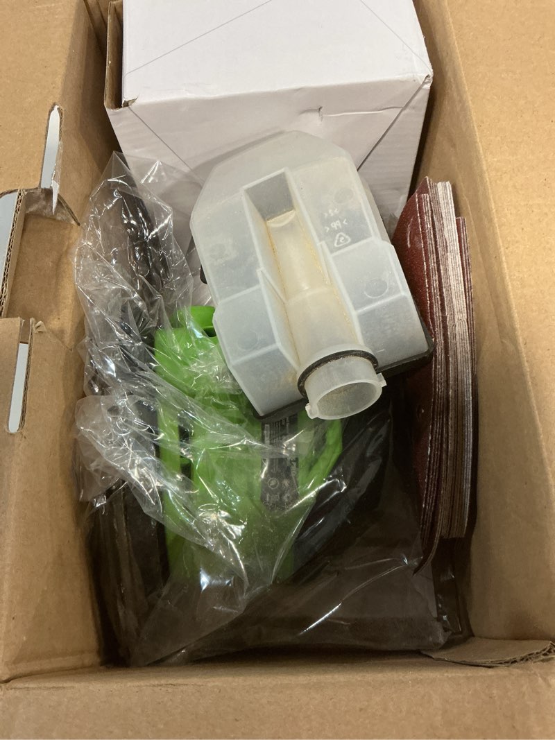 Condition photo showing As Is for galax pro cordless sander,2.0a battery,12000 rpm powerful speed detail sanders with 20pcs sandpapers, electric mouse sander for tight spaces sanding in home decoration with dust box