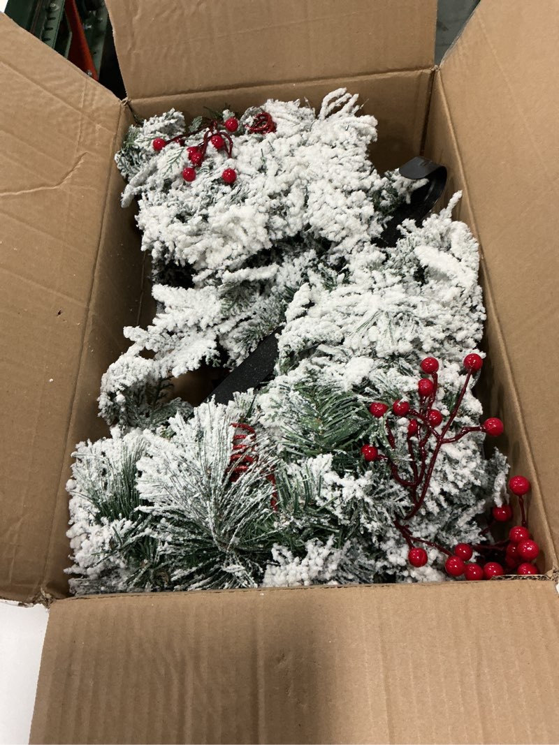 Condition photo showing As Is for Christmas Wreath for Front Door 24inch - Light Up Artificial Christmas Wreath, Lighted Christmas Wreaths Battery Operated, with Bells and Wreath Hanger, for Front Door Wall Windows Xmas Decoration White - 24 Inch