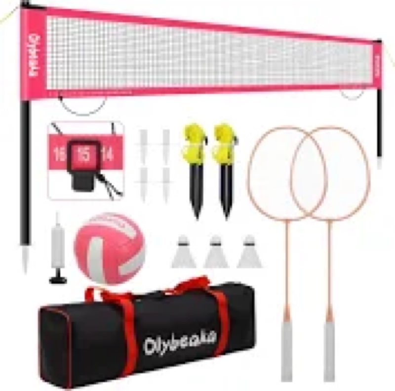 20ft Outdoor Volleyball & Badminton Combo Net Set for Backyard Beach with Adjustable Poles, Durable 