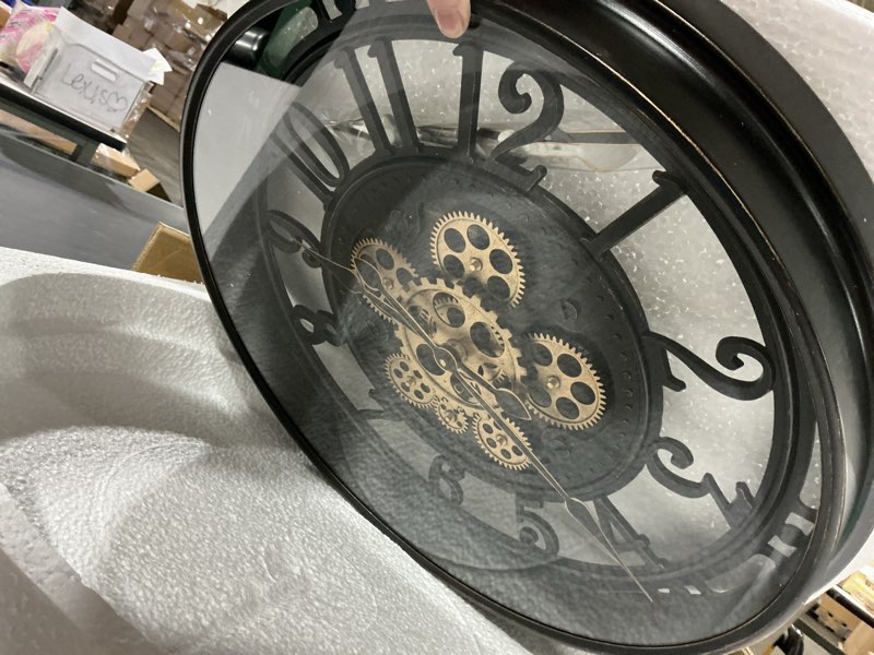 Condition photo showing Good Condition for DORBOKER Real Moving Gears Wall Clock Large Modern Metal Clocks for Living Room Decor, Industrial Steampunk Unique Vintage Rustic Decorative Clock for Home Farmhouse Office, 21 Inch Black Gold Arabic