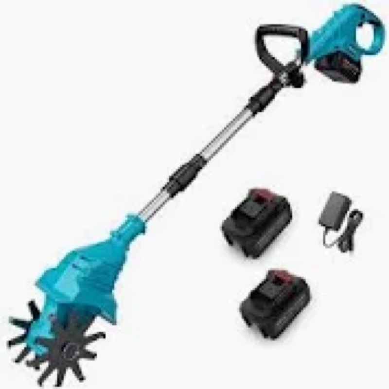 21v Cordless Tiller, 8-Inch Wide 4.0 Ah Battery Powered Garden Cultivator, Cultivator with Steel Tin