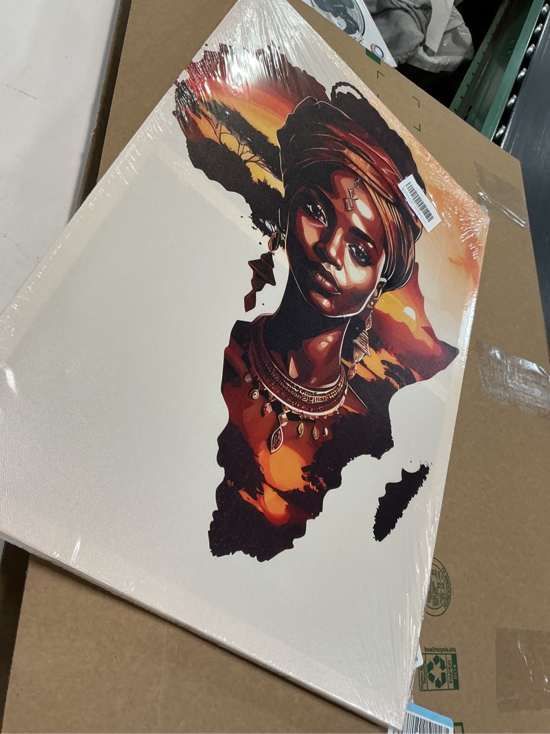 Condition photo showing Good Condition for Black Woman Canvas Wall Art African American Painting Decor Pictures Abstract African Girl Posters Prints for Dining Living Room Bedroom Home Decoration girl 24"L x 16"W