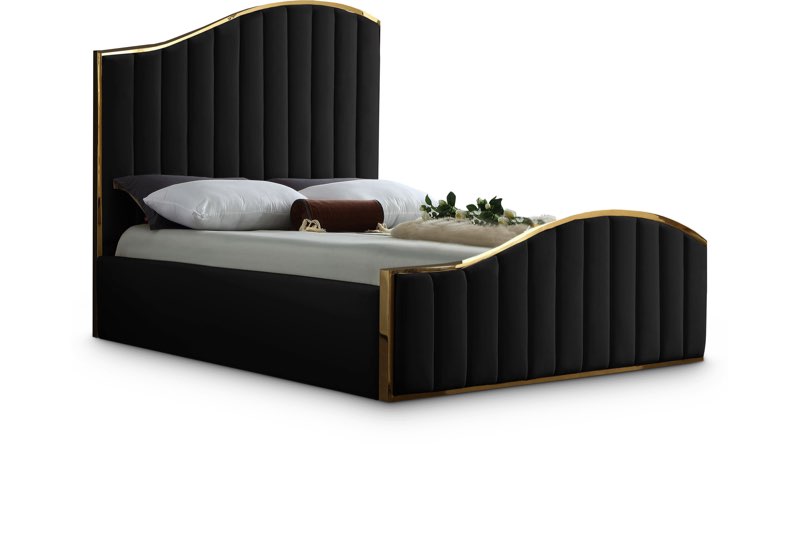 Incomplete box 3 of 3) Jolie Black Velvet King Bed, Black, Queen