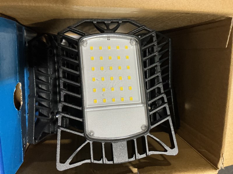 Condition photo showing Good Condition for possibly incomplete utilitech 1-ft 8000-lumen black 3-light led diffuser garage shop light