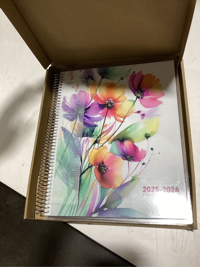 Condition photo showing item condition for Aug 2025-Jul 2026 Deluxe Teacher Planner Notebook 8.5x11 Daily Weekly Monthly Organizers with 7 Periods, Pocket Folder, Dated Calendar, Page Tabs, Bookmark and Planning Stickers (Rainbow Floral) 2025-2026 Rainbow Floral