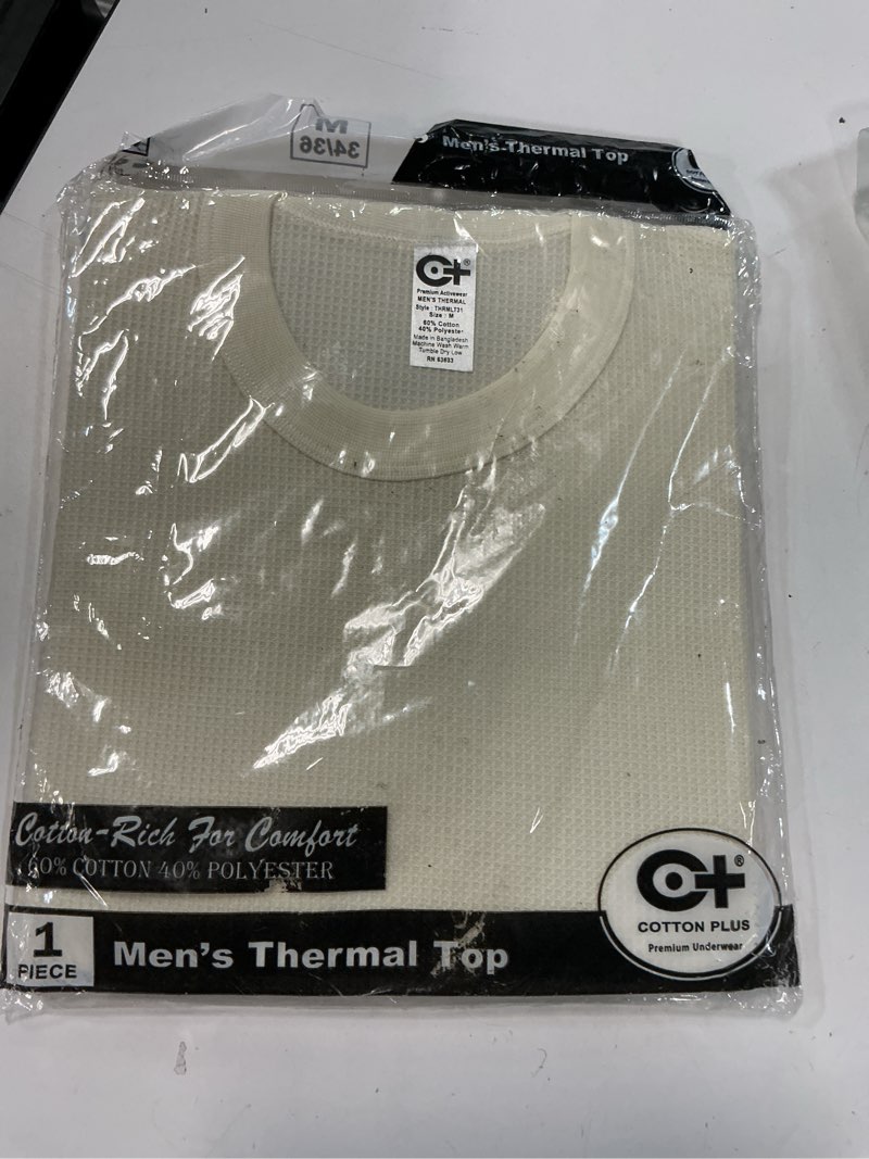 Condition photo showing New/Like New for cotton plus men's thermal underwear long sleeve shirt - natural medium