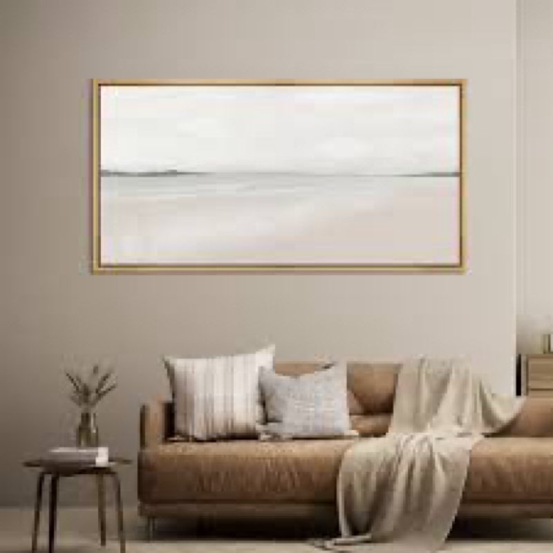 Muted Coastal Beach Serene Modern Neutral Extra Large Pictures Framed Canvas Print Wall Art 60x30
