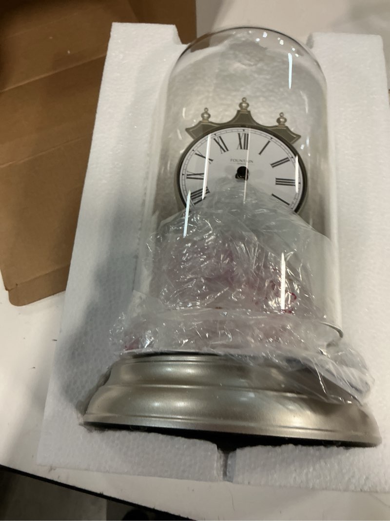 Condition photo showing New/Like New for 9" genevieve mantel clock with revolving pendulum, 50th anniversary clock glass dome, wedding gifts, desk & shelf clock for living room fireplace decor (morning sliver)