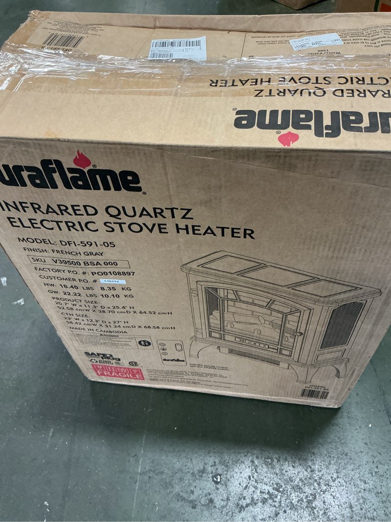 Condition photo showing New/Like New for Comfort Glow EQS130 Keystone Infrared Quartz Electric Stove, Length: 11in, Width: 20in, Height: 23.5in, Antique Black